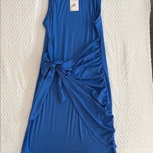 Blue  Knee length Midi Dress with Waist Tie